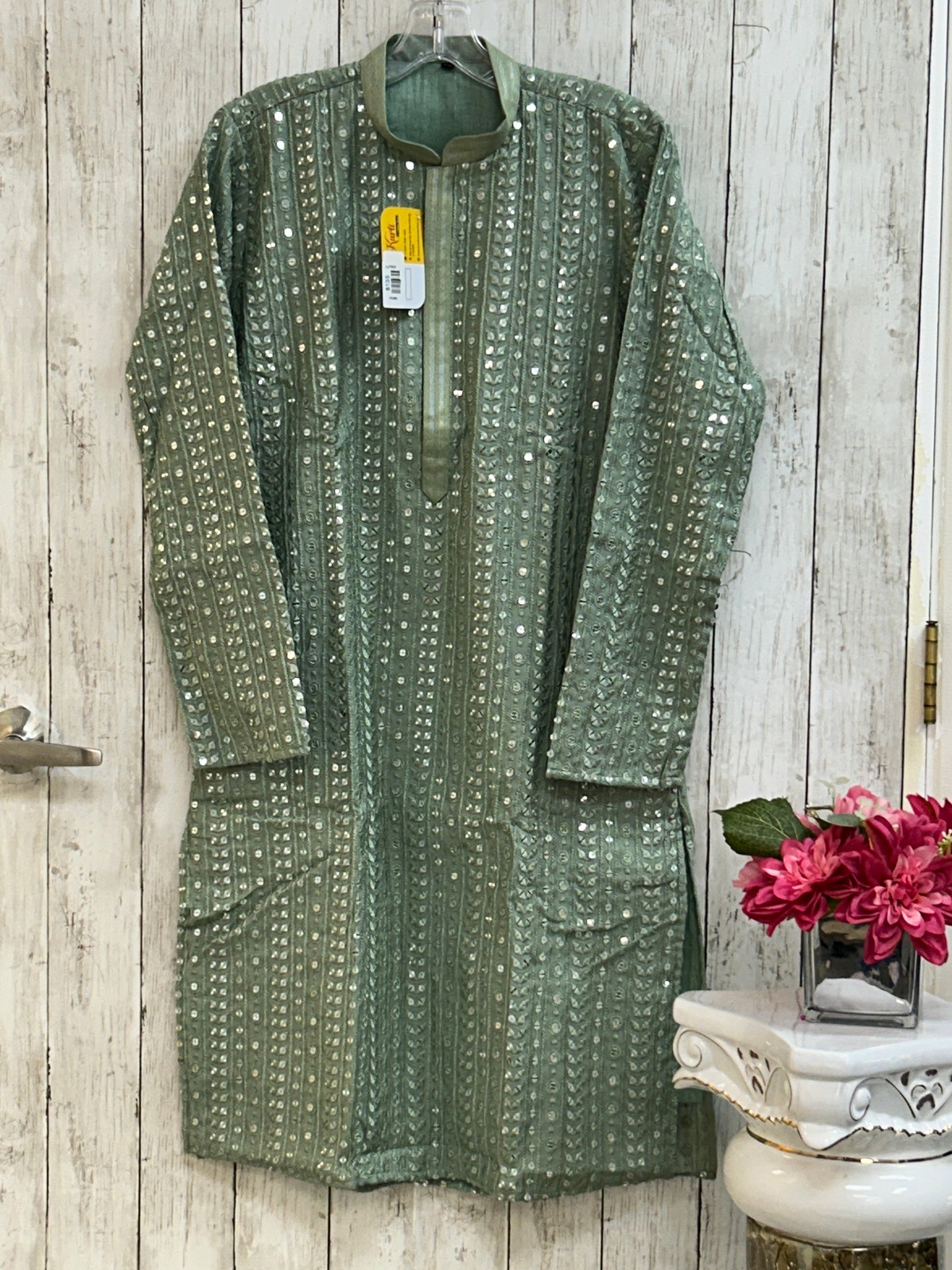 Light green kurta pajama set for men by Kurti Connection USA