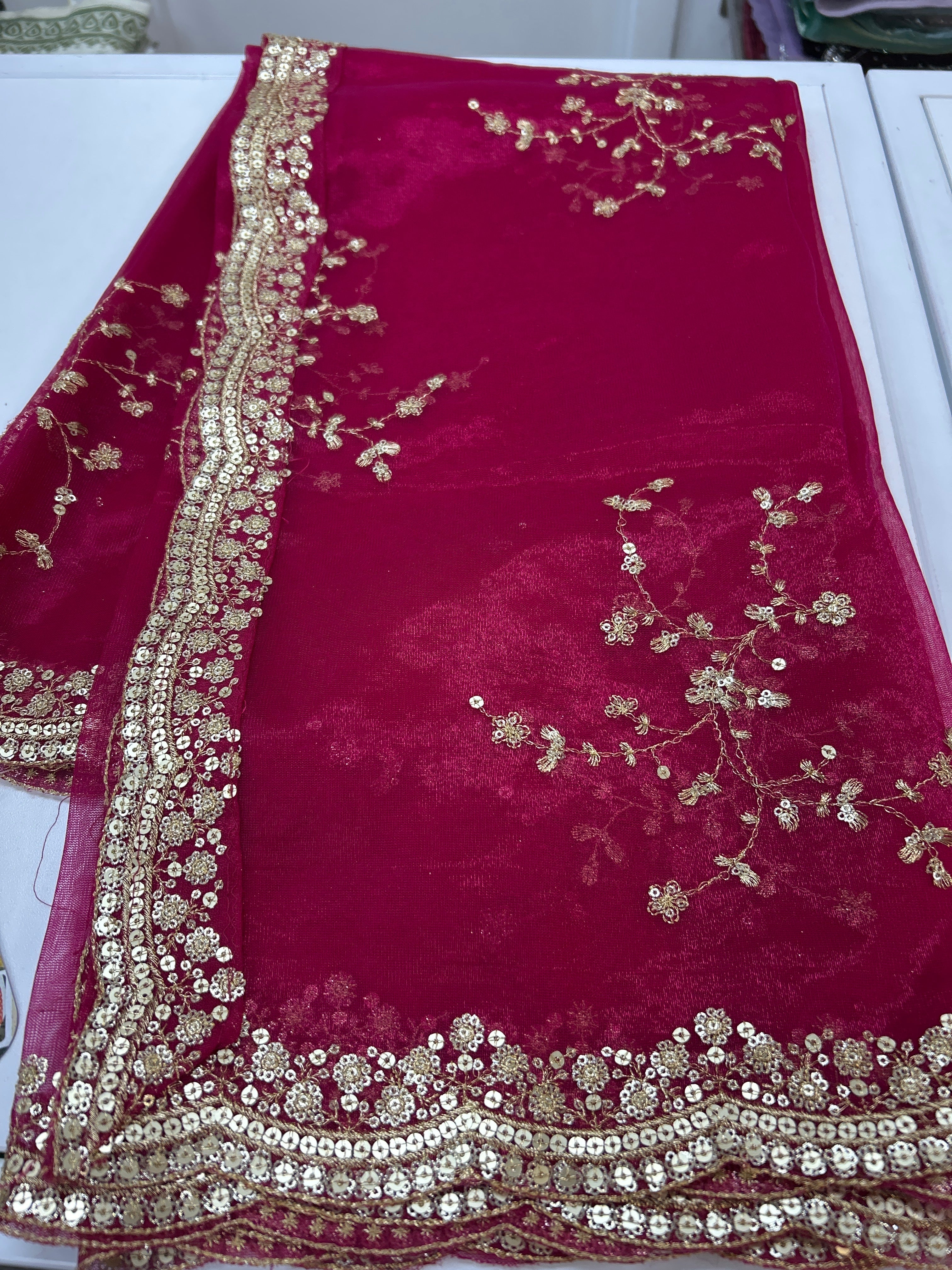 Tissue silk dupatta with sequin work by Kurti Connection USA