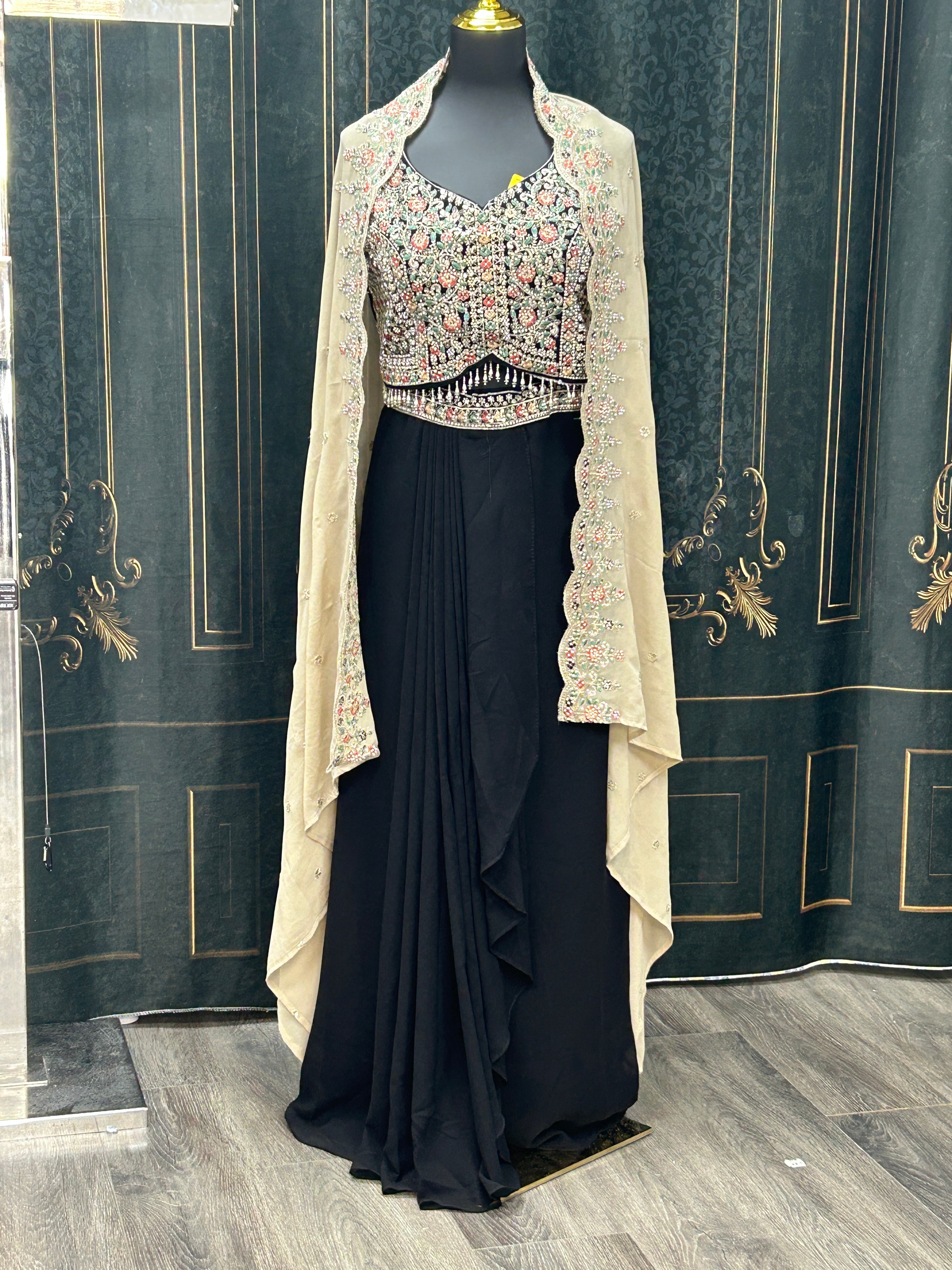 Fusion lehenga saree : black