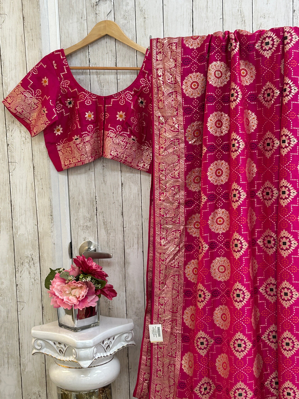 Dark pink bandhini saree