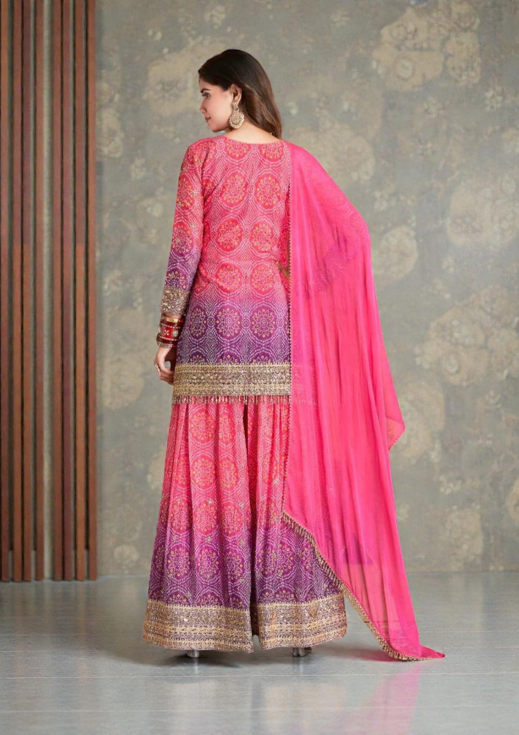 Rangeela : Bandhani silk sharara suits by Kurti Connection USA