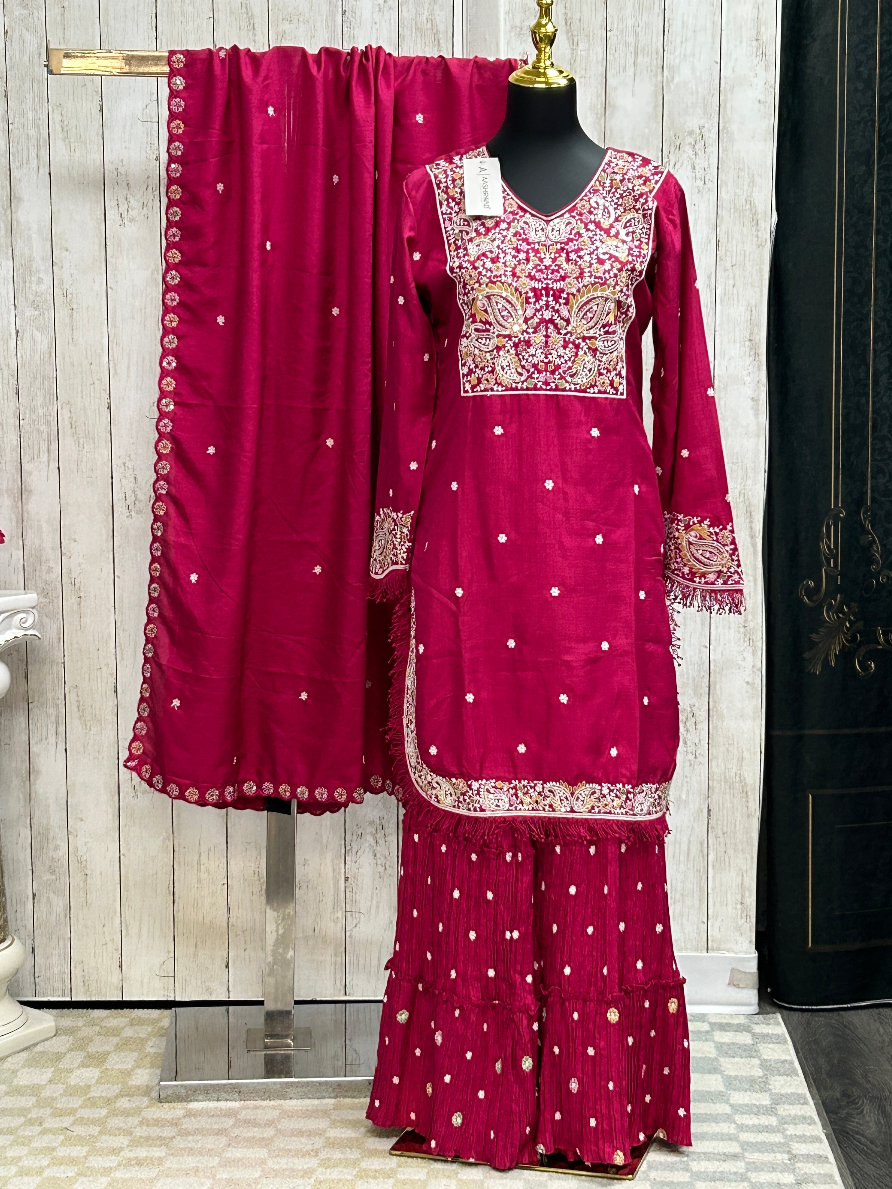 Dark pink sharara set