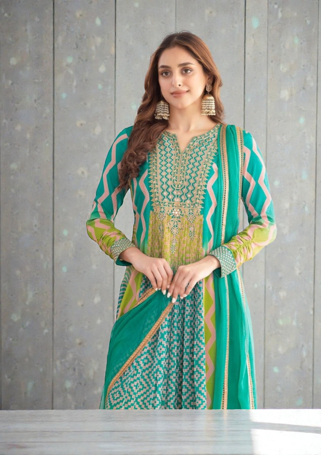 Saawan : Chinon silk long gowns by Kurti Connection USA