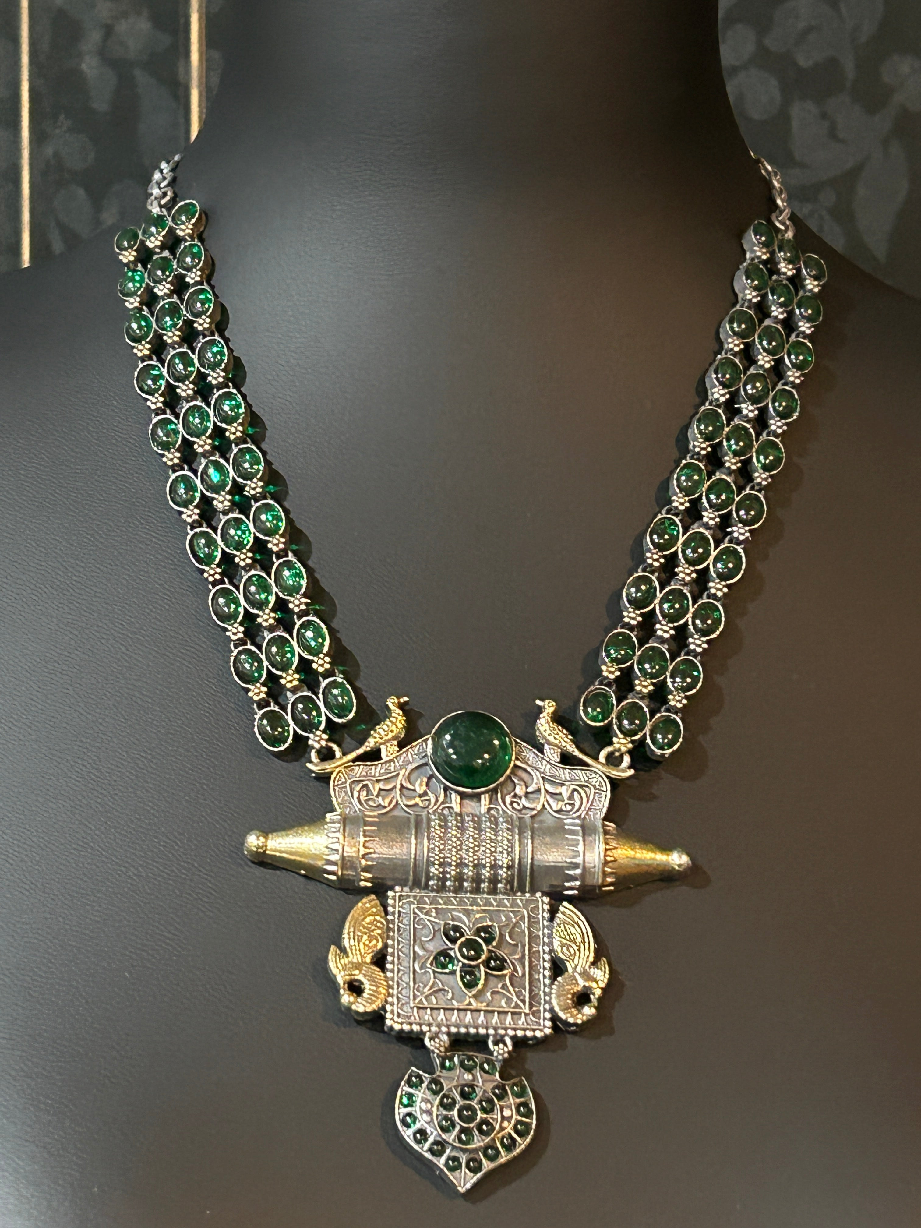 92.5 silver necklace | dual tone necklace with stone setting by Kurti Connection USA