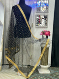 Black foil mirror work dupatta by Kurti Connection USA