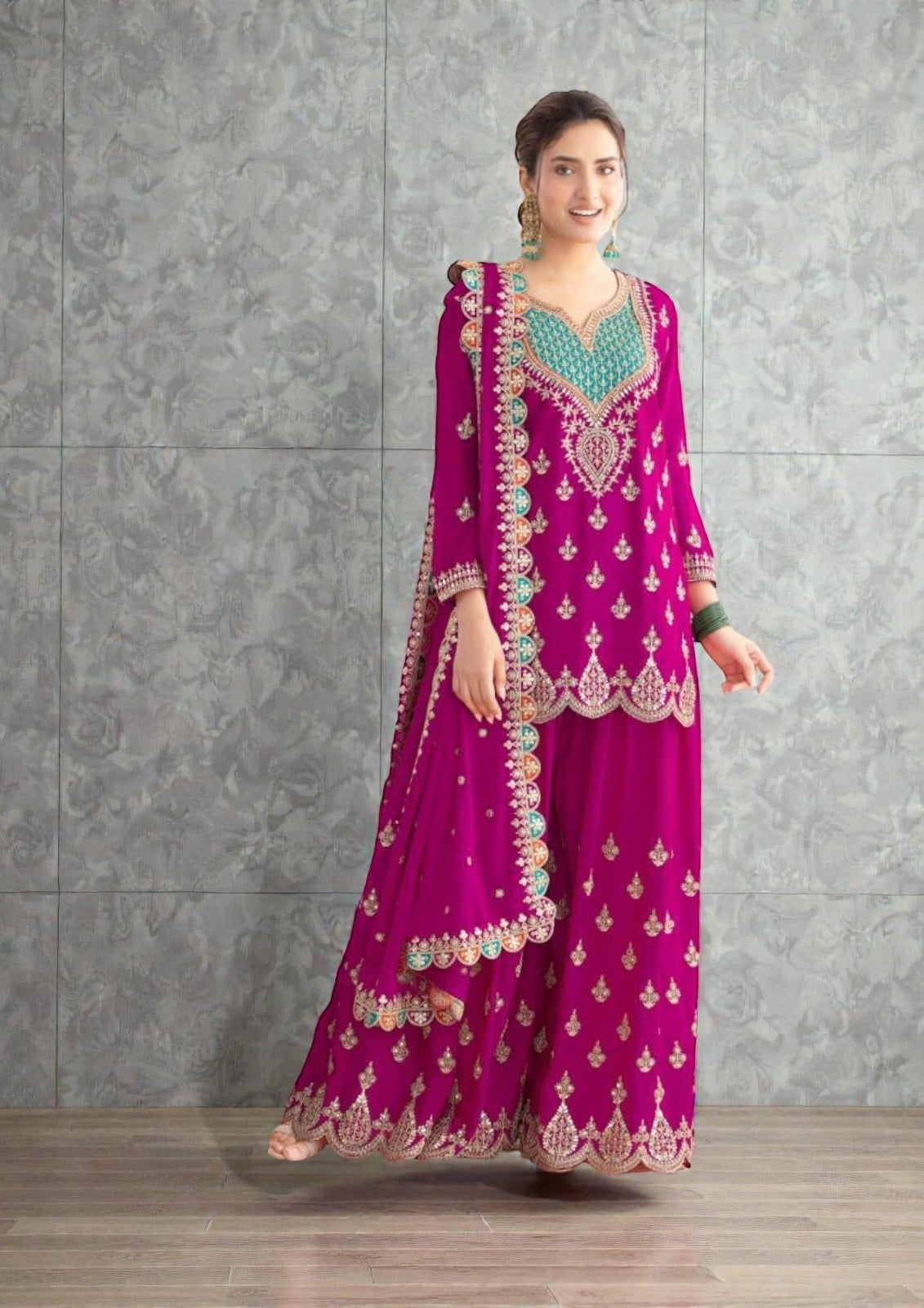 Chiffon sharara suits by Kurti Connection USA
