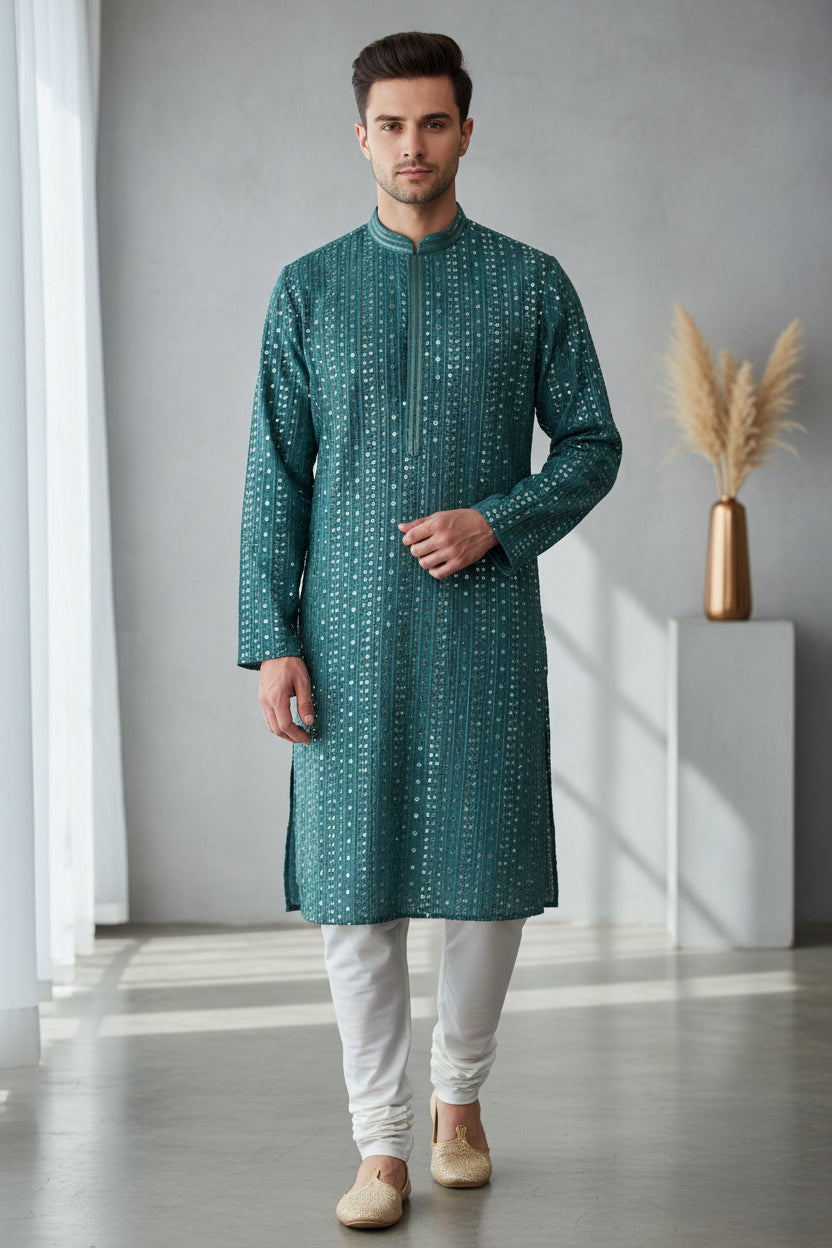 Mirror work kurta pajama set for men by Kurti Connection USA