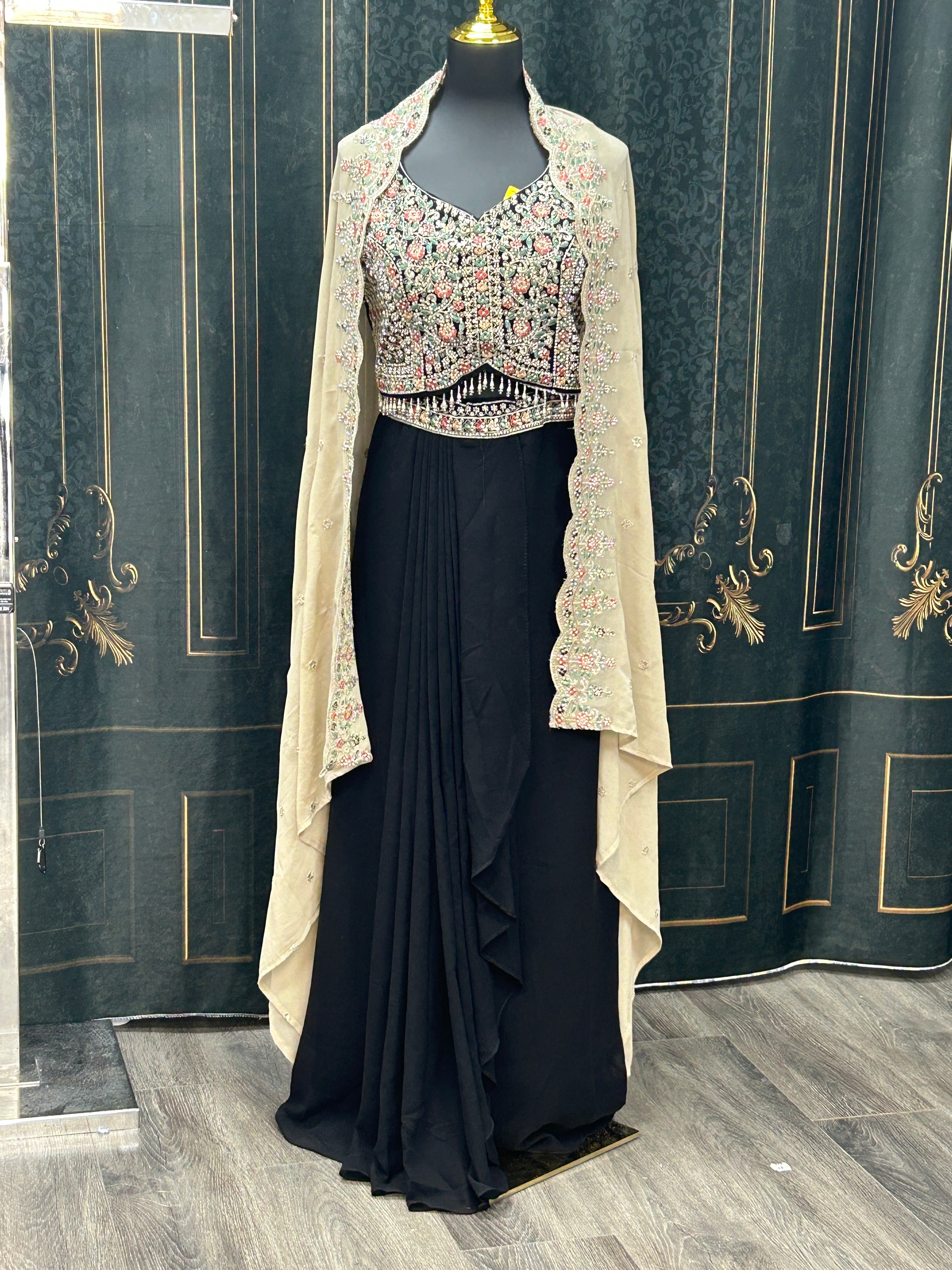 Fusion lehenga saree : black