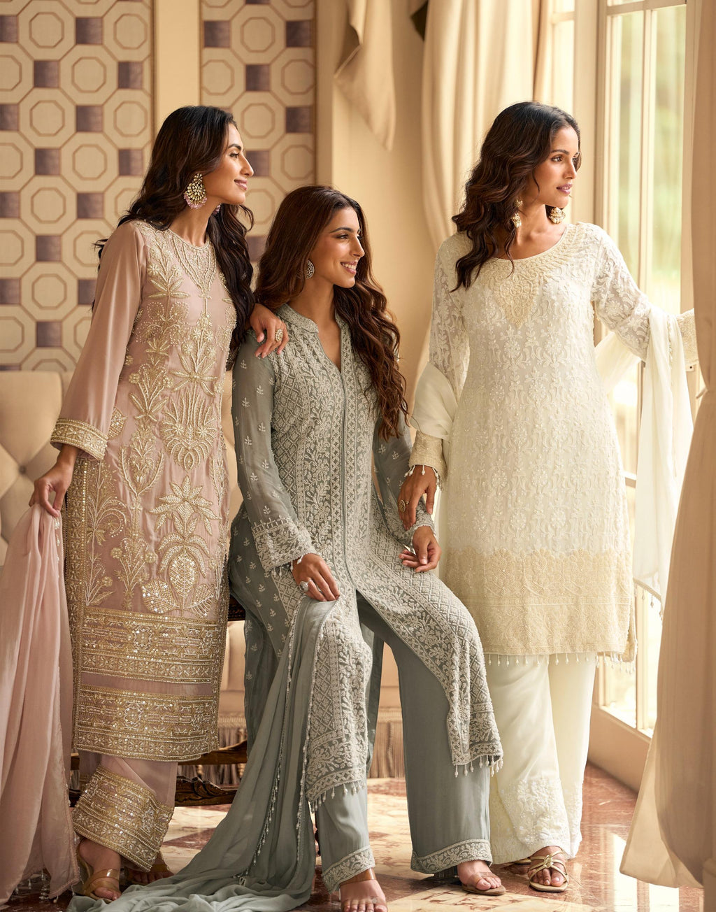 Wedding guest collection : Rishta : Pearl embroidery work suits by Kurti Connection USA