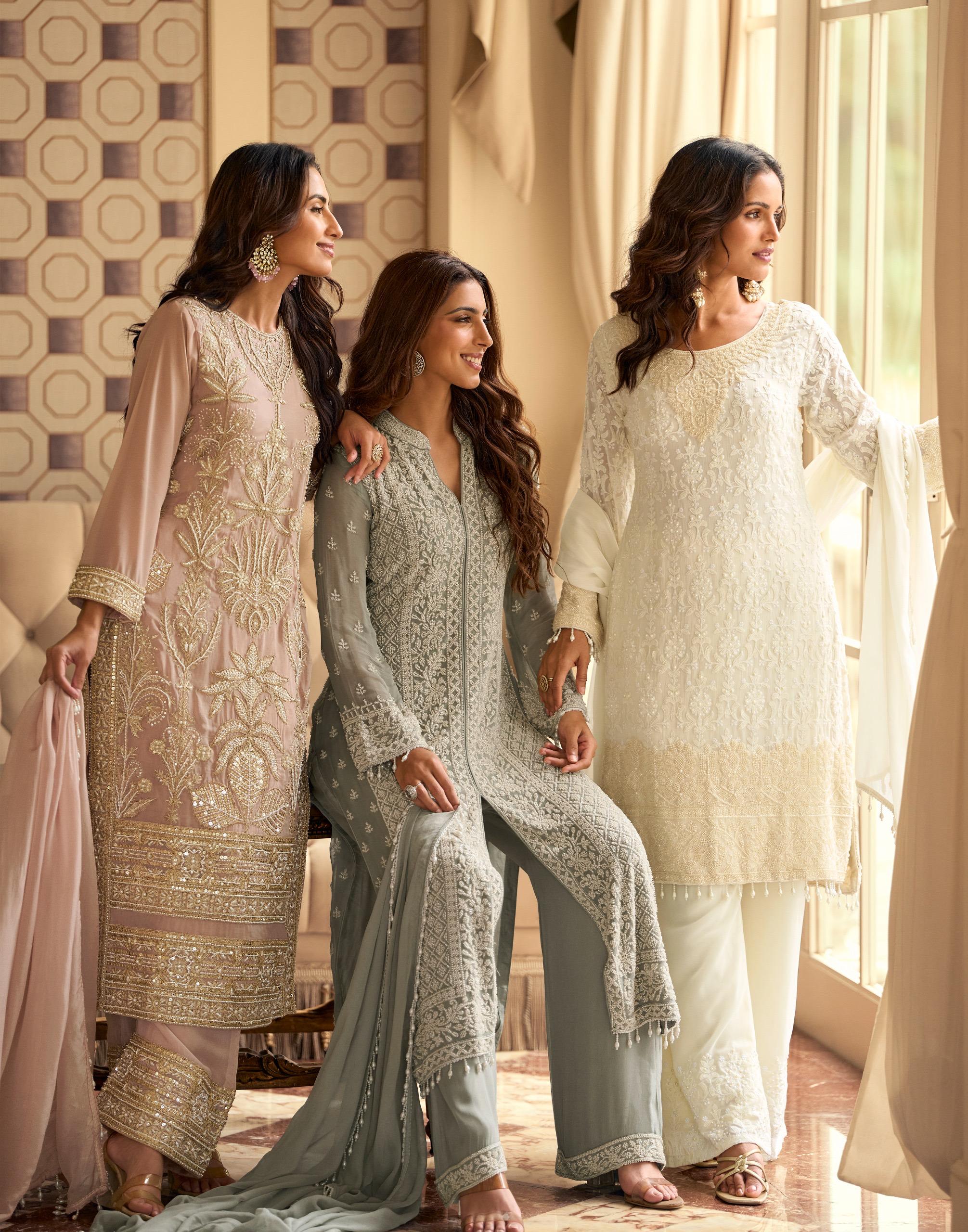 Wedding guest collection : Rishta : Pearl embroidery work suits by Kurti Connection USA