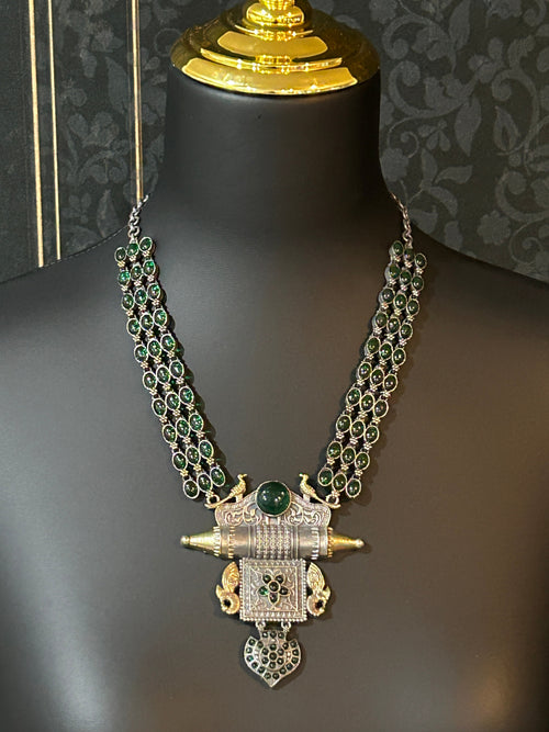 92.5 silver necklace | dual tone necklace with stone setting by Kurti Connection USA