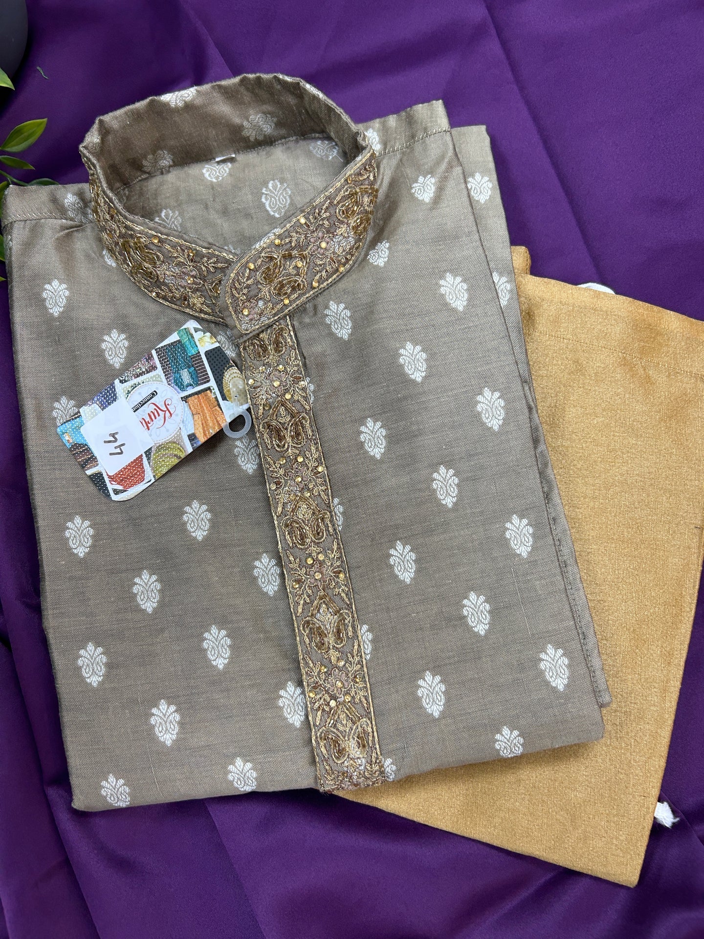 Cotton silk kurta | Mute Gold - Kurti Connection USA