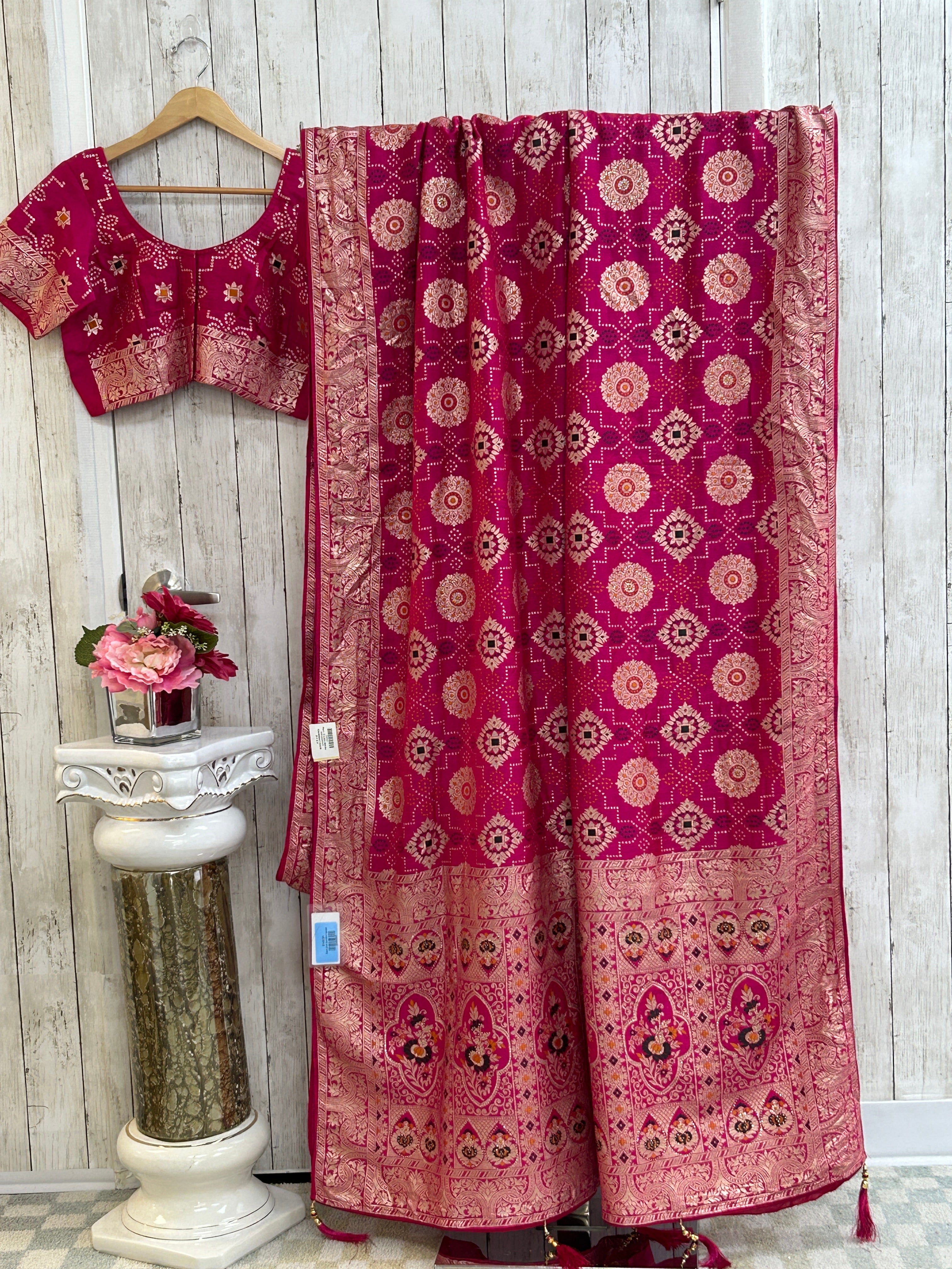 Dark pink bandhini saree