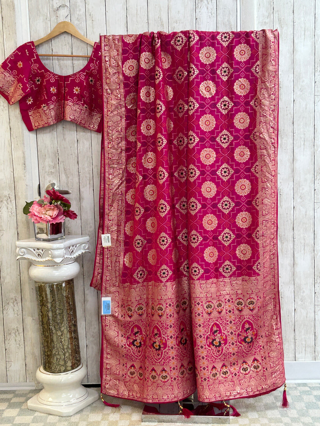Dark pink bandhini saree
