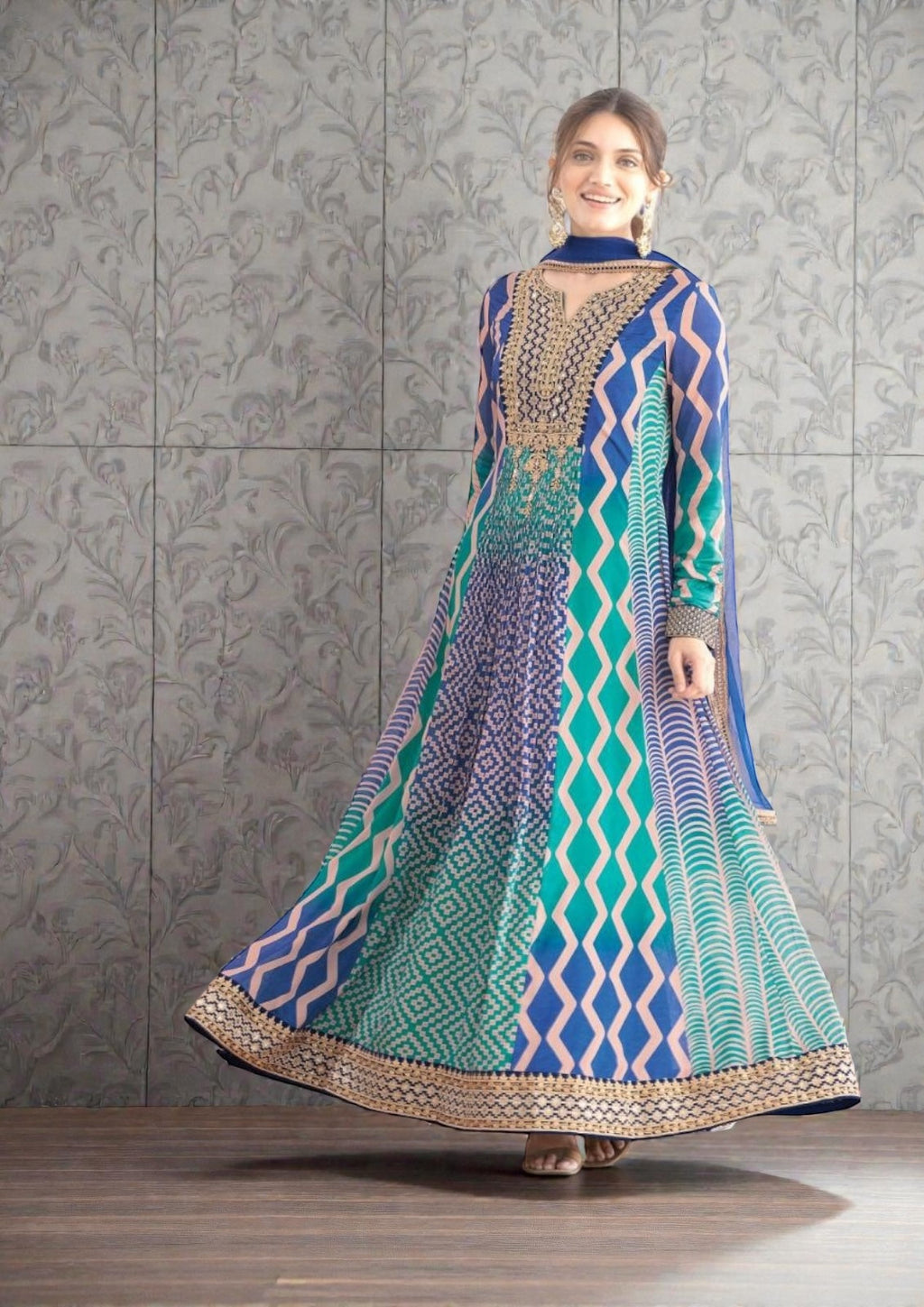 Saawan : Chinon silk long gowns by Kurti Connection USA