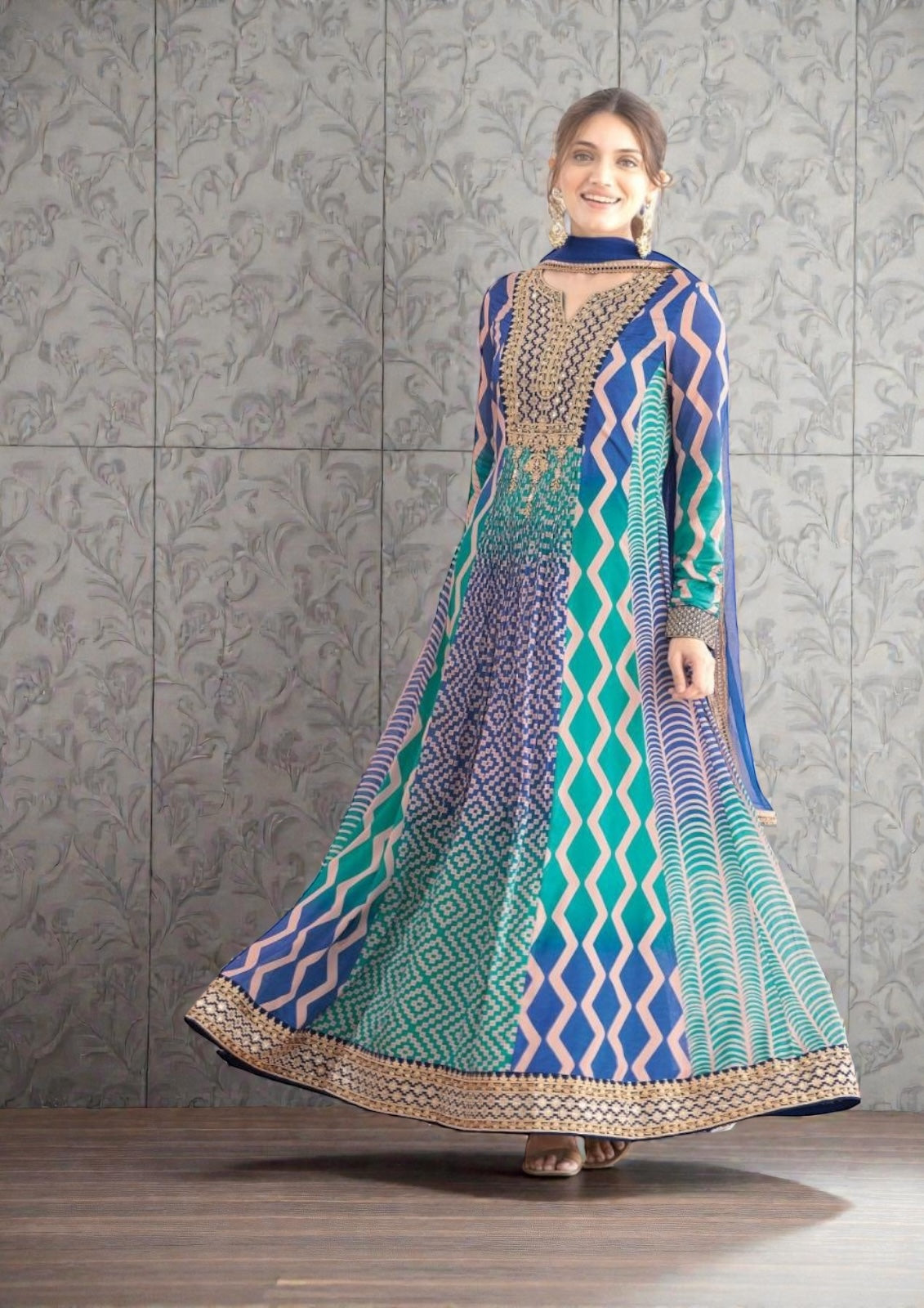 Saawan : Chinon silk long gowns by Kurti Connection USA