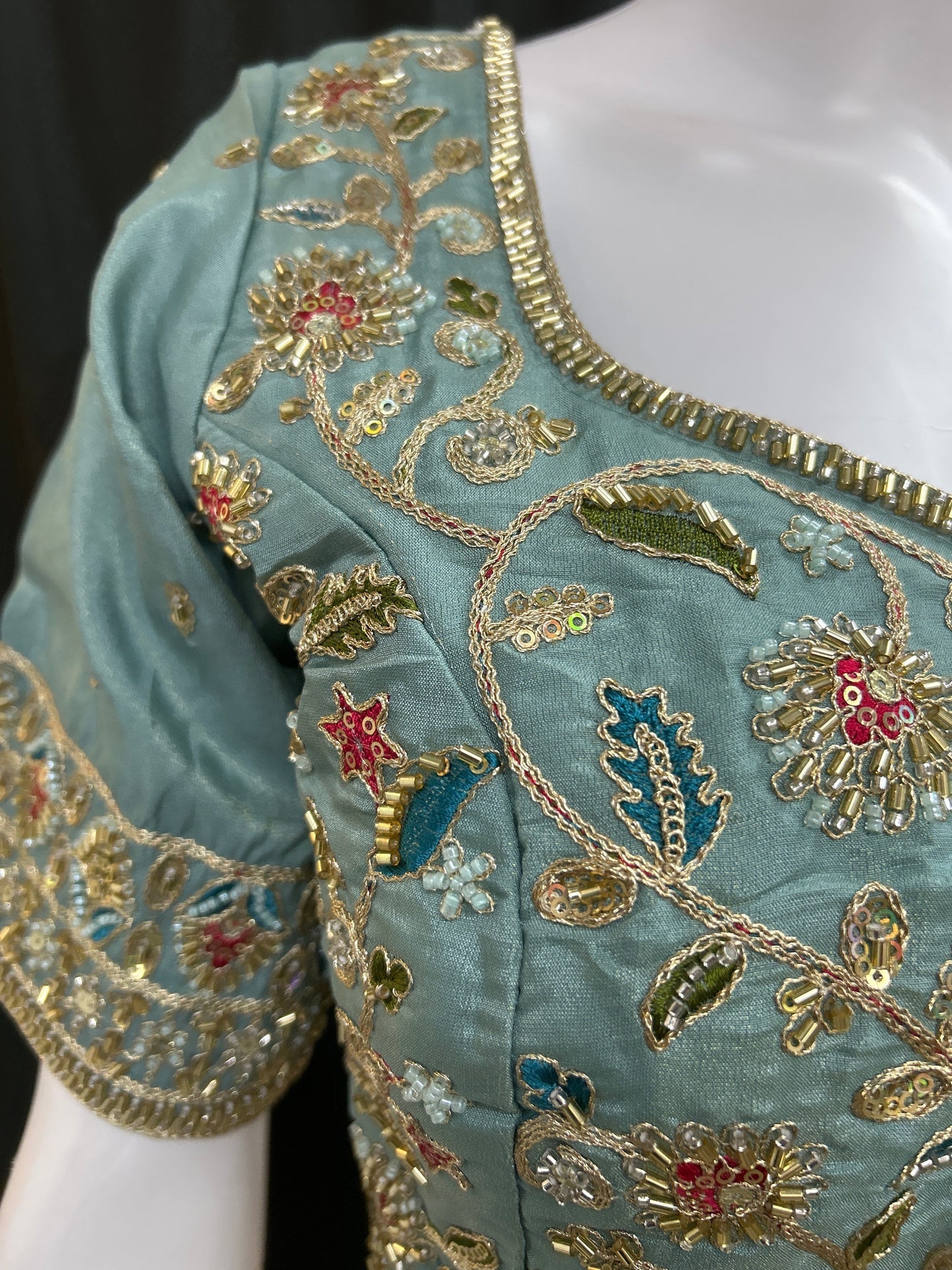 Hand embroidered blouse | tissue silk blouse with all over hand embroidery by Kurti Connection USA