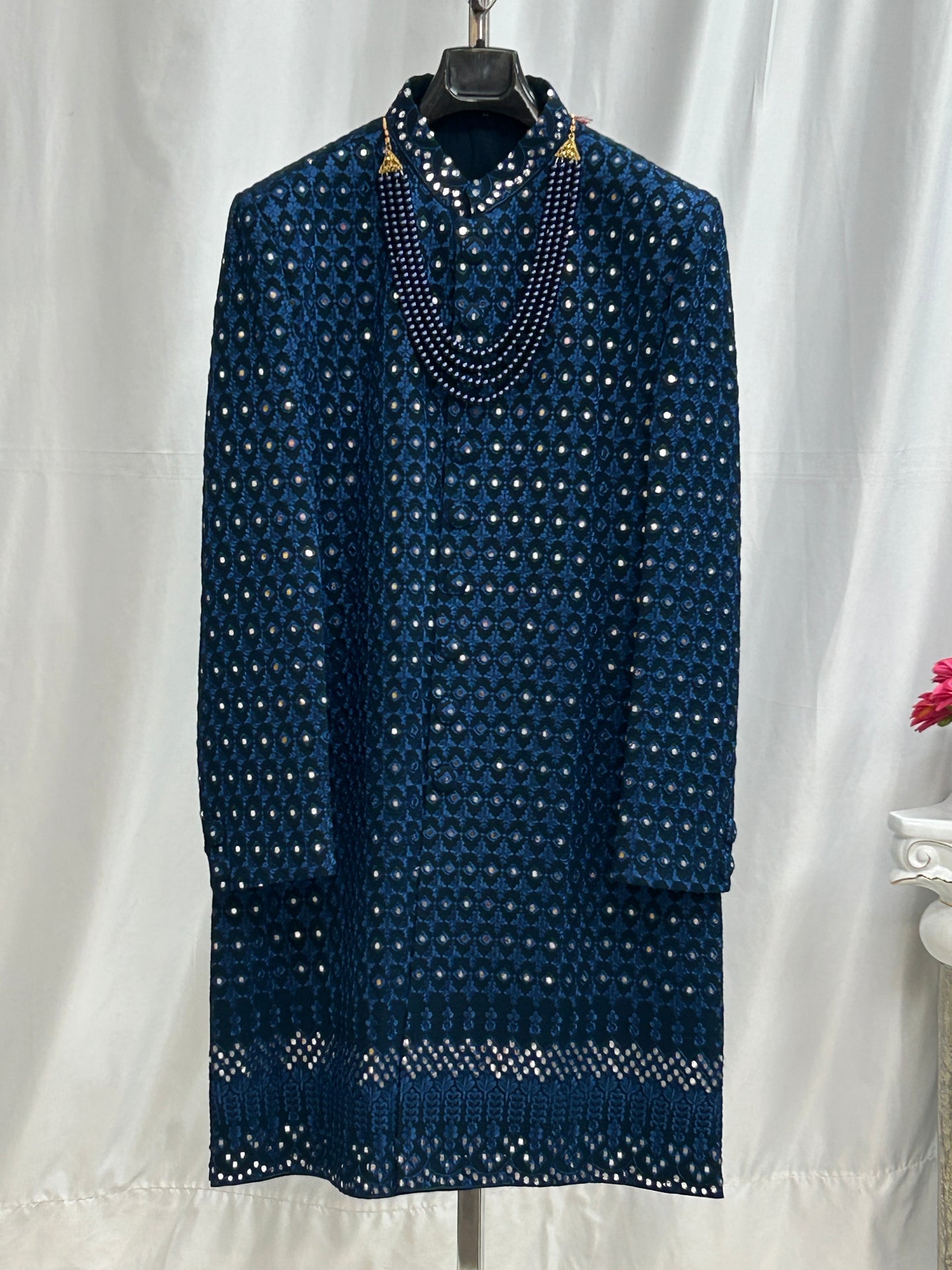 Navy Blue sherwani set/ Mens kurta - Kurti Connection USA