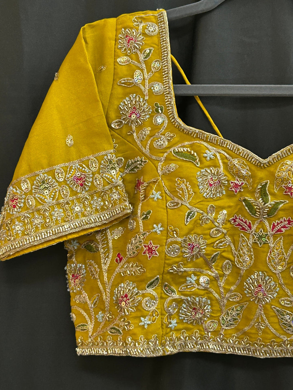 Hand embroidered blouse | tissue silk blouse with all over hand embroidery by Kurti Connection USA