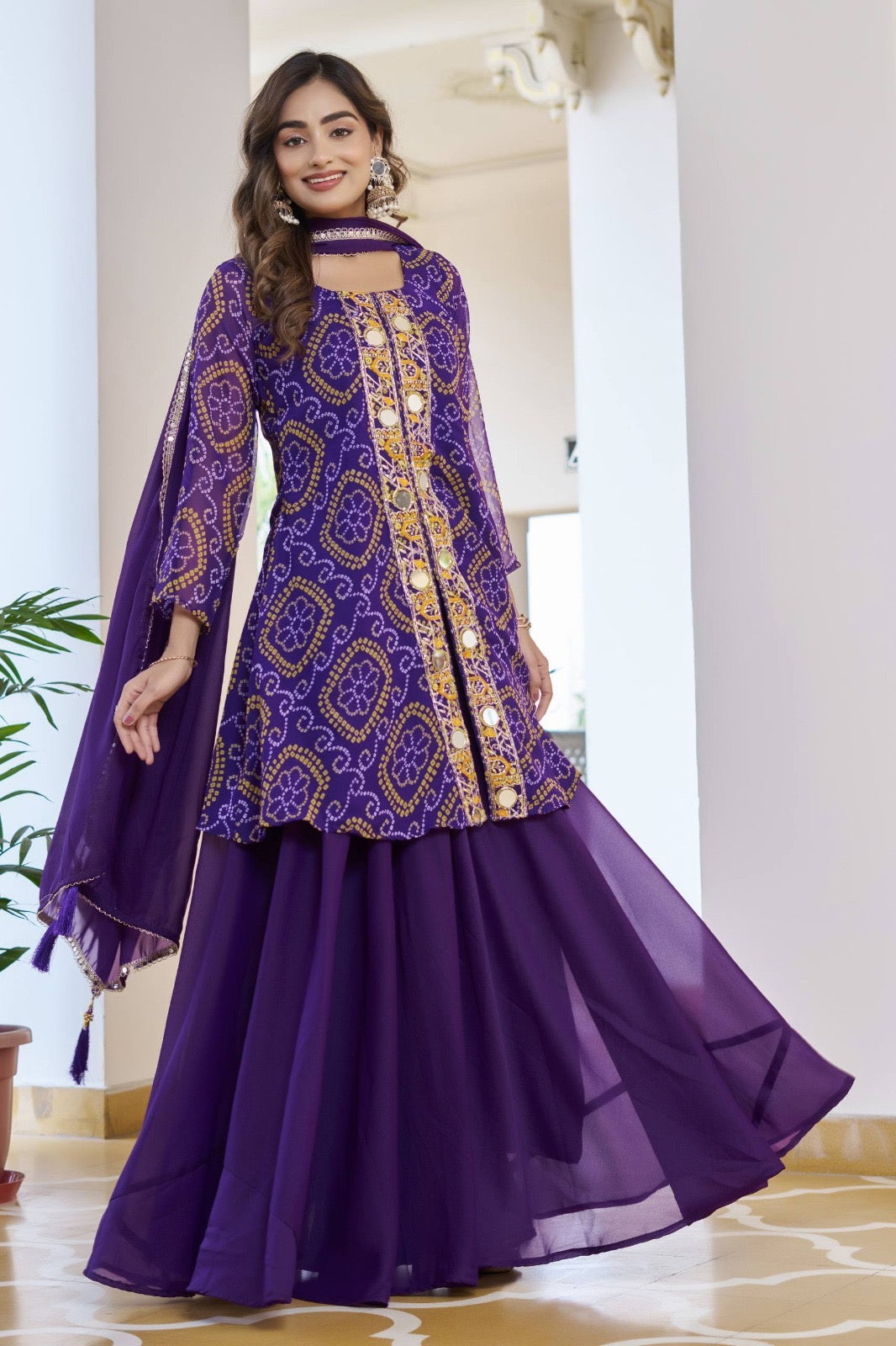 Chiffon Bandhani sharara suit by Kurti Connection USA