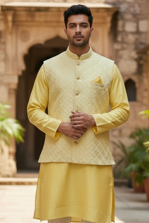 Silk Kurta set with jacket by Kurti Connection USA