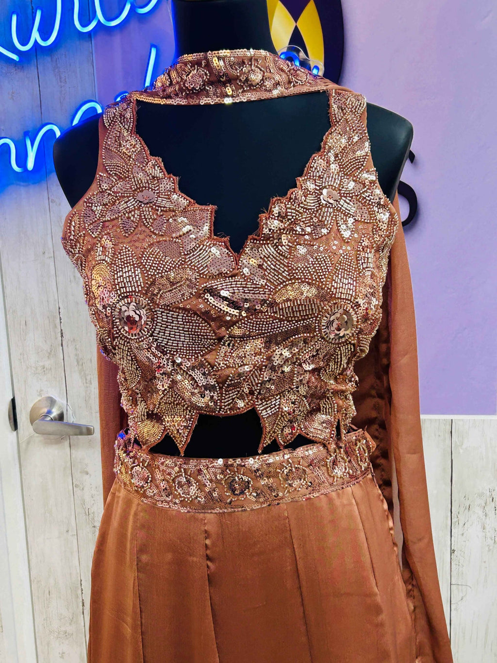 Satin silk lehenga with necklace dupatta