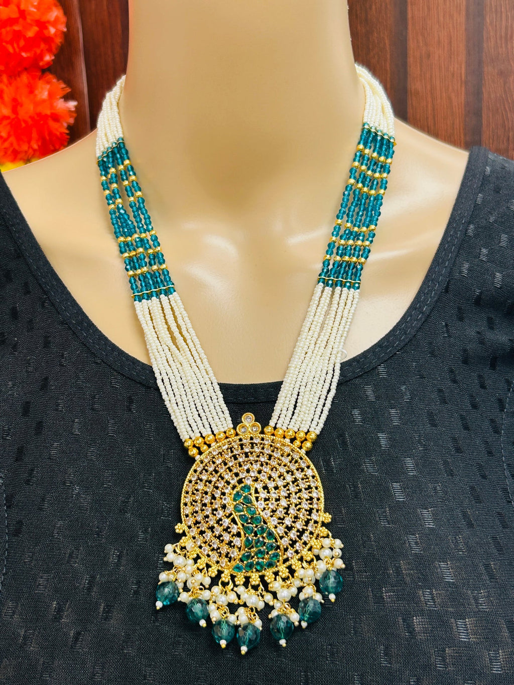 Pendant set with pearl necklace - Kurti Connection USA