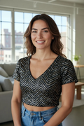 Black sequin blouse by Kurti Connection USA
