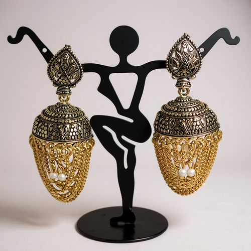 Antique gold finish jhumki earrings by Kurti Connection USA