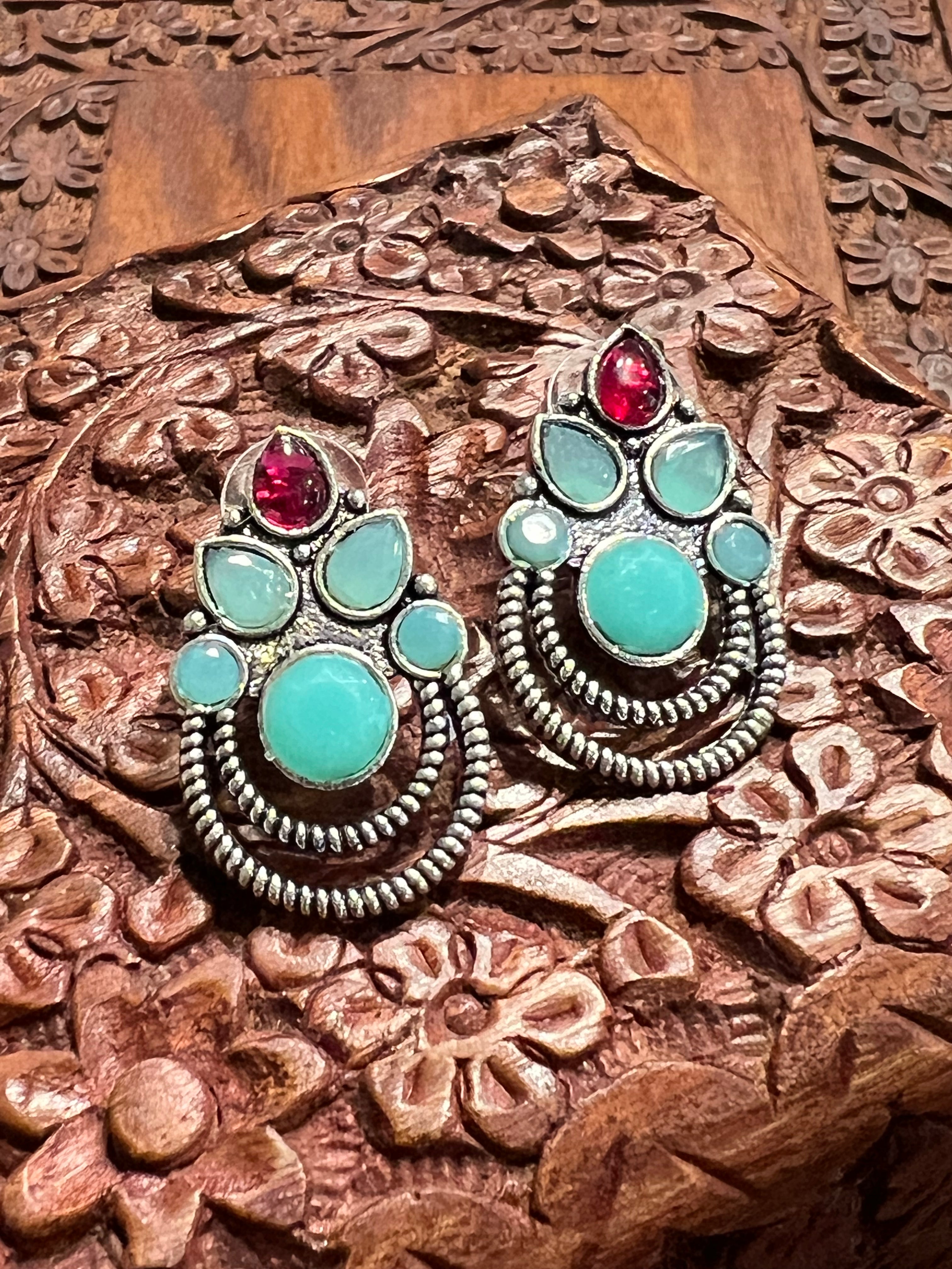 Antique silver finish earrings by Kurti Connection USA