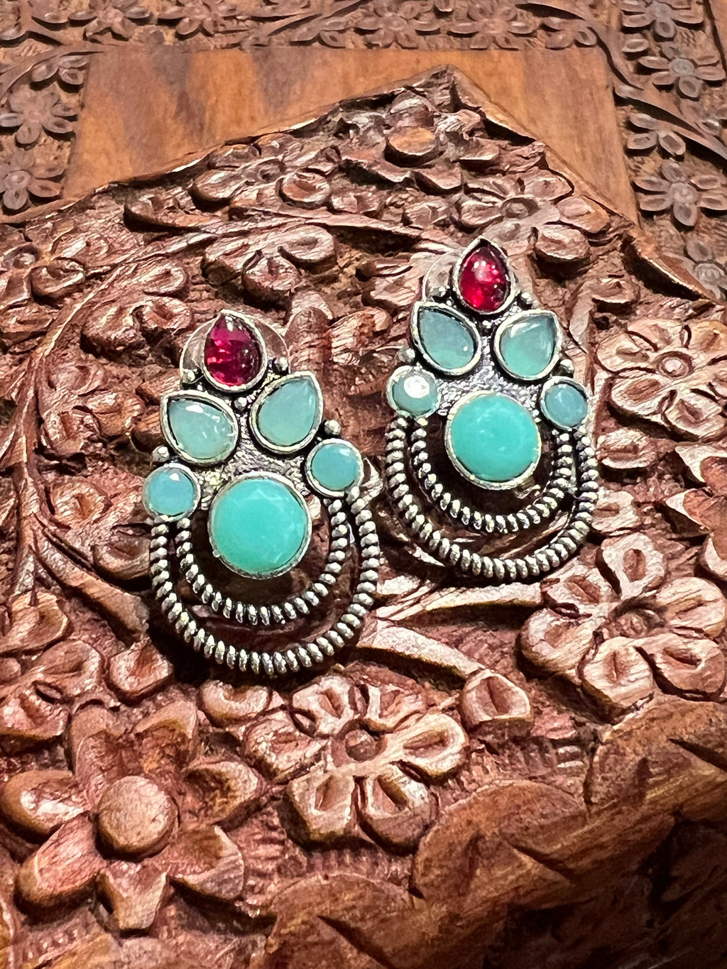 Antique silver finish earrings by Kurti Connection USA
