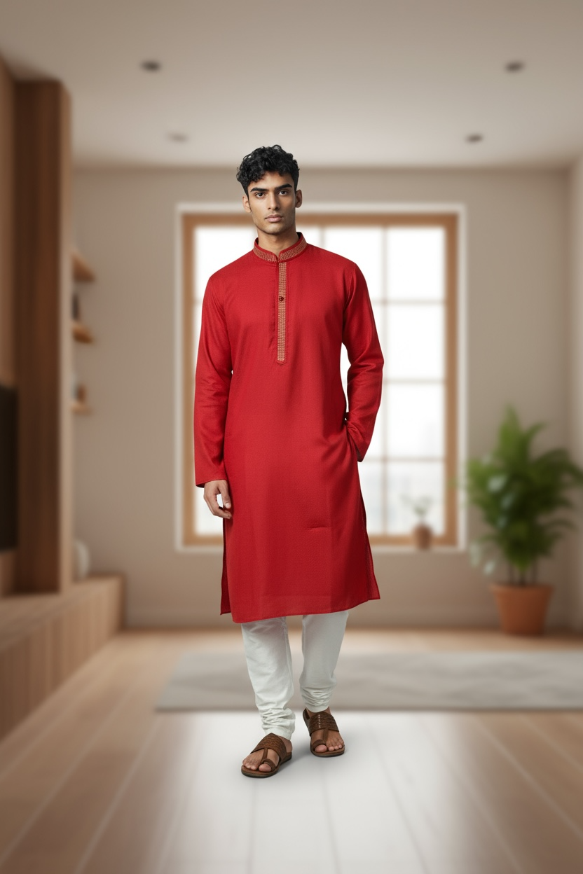 Red kurta set by Kurti Connection USA
