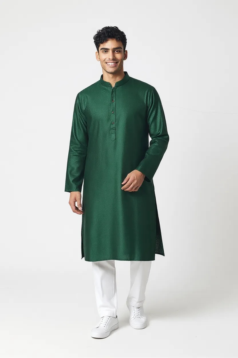 Dark green kurta pajama set by Kurti Connection USA
