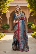 Ajrakh saree on modal silk by Kurti Connection USA