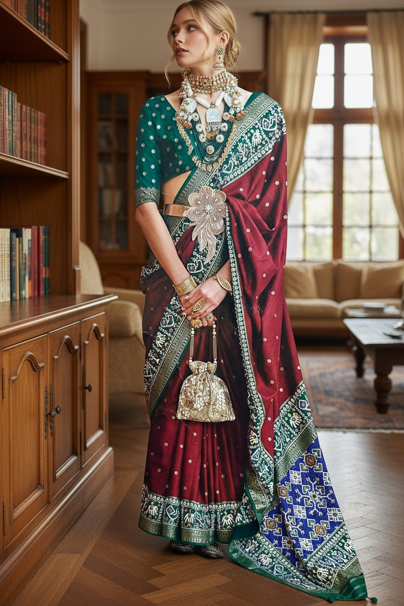 Patola print saree by Kurti Connection USA