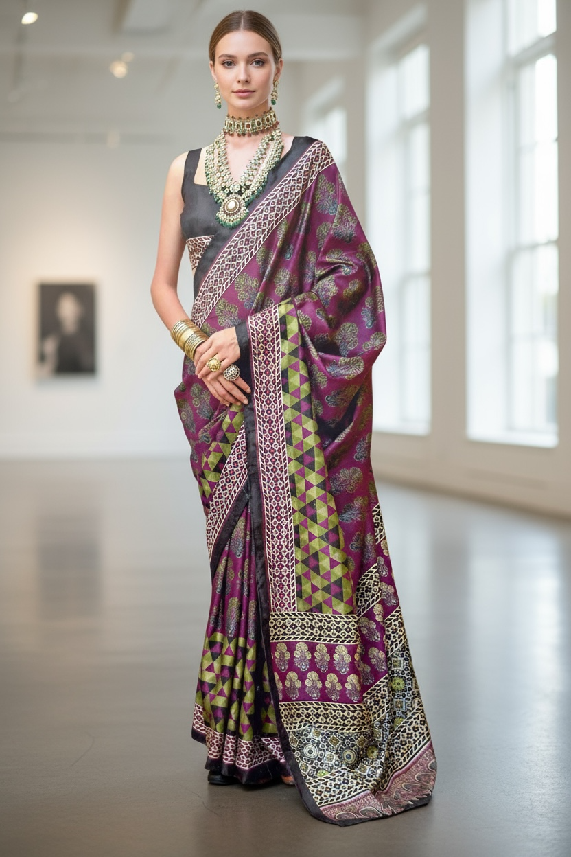 Ajrakh print saree by Kurti Connection USA
