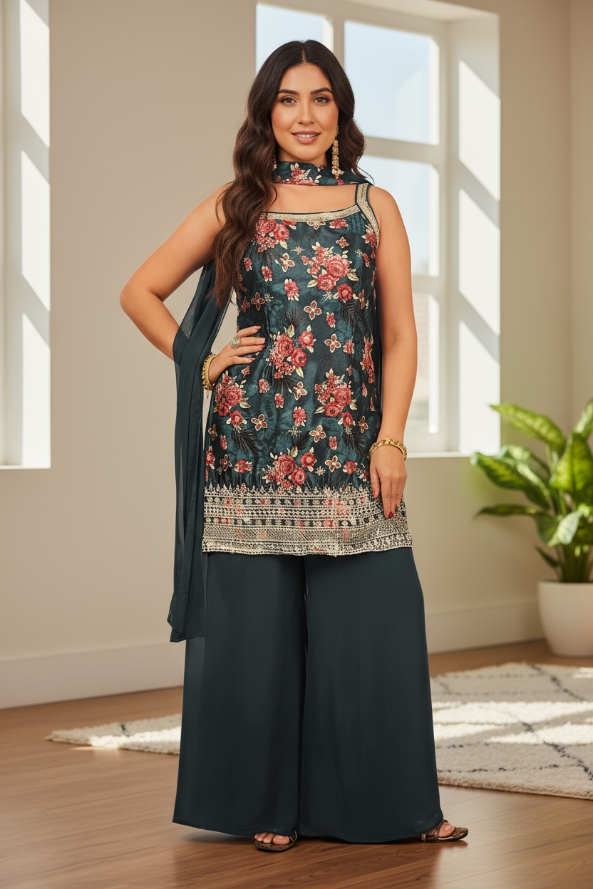 Crape silk sharara suit by Kurti Connection USA