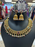 Gold polished necklace set by Kurti Connection USA