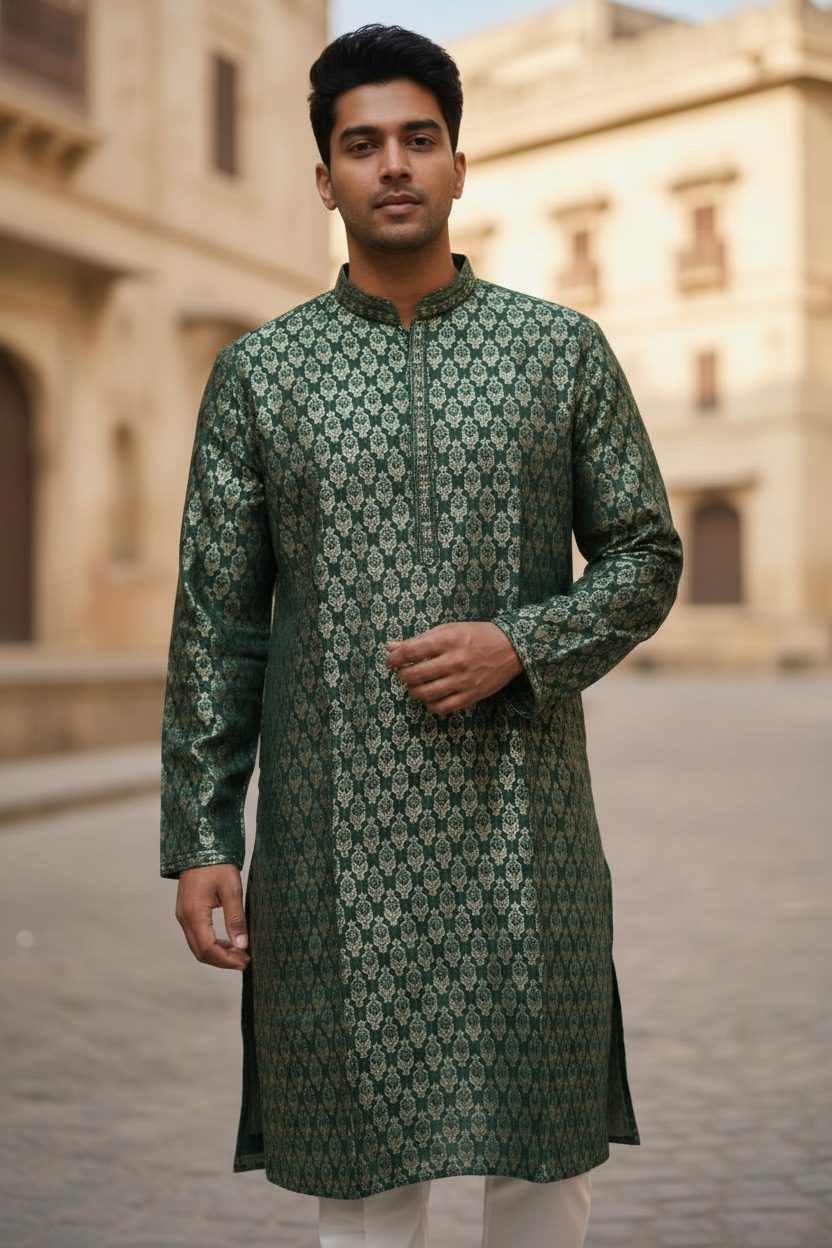 Men’s kurta pajama set : Jaquard cotton by Kurti Connection USA