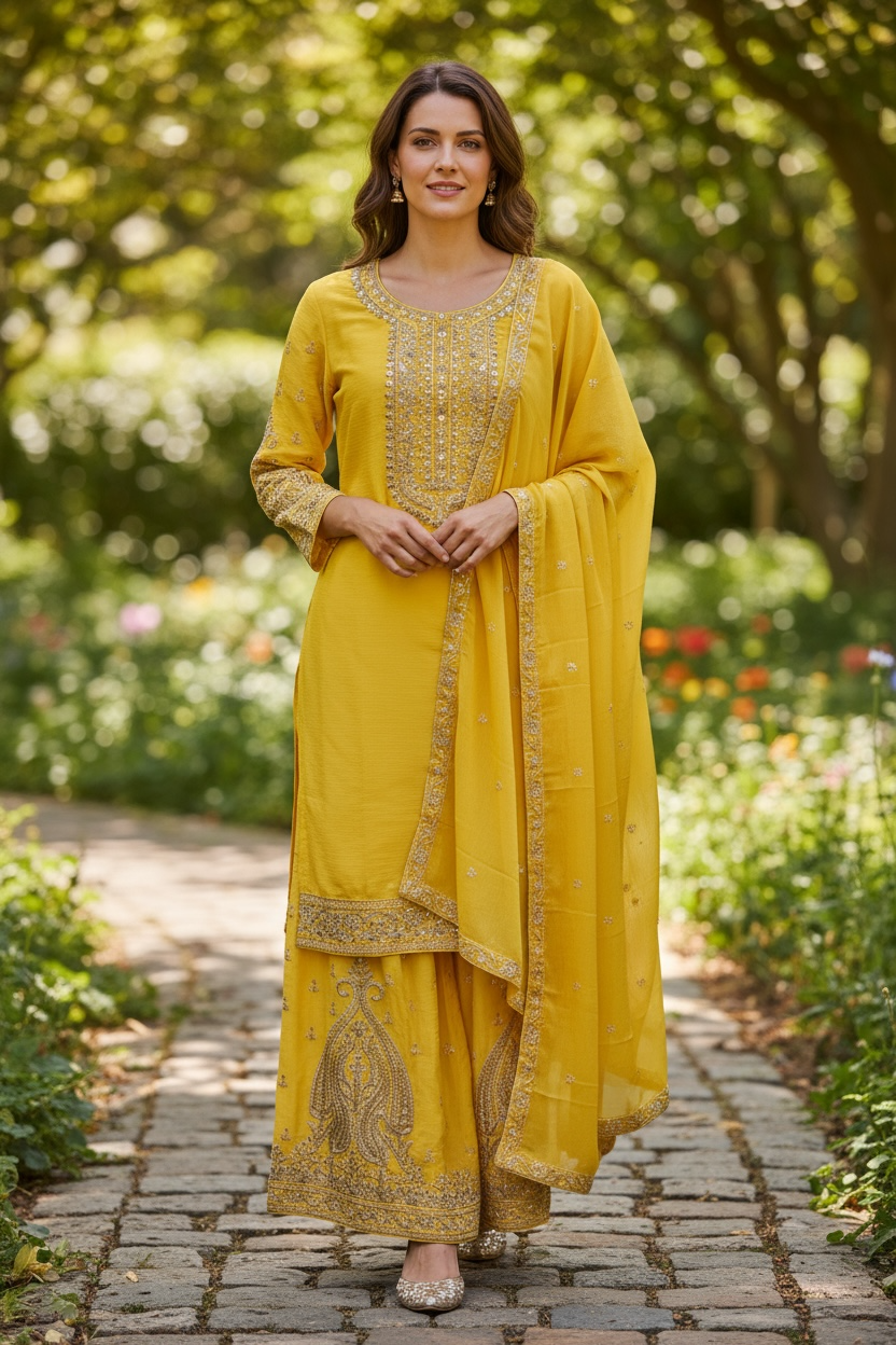Chiffon silk sharara set by Kurti Connection USA