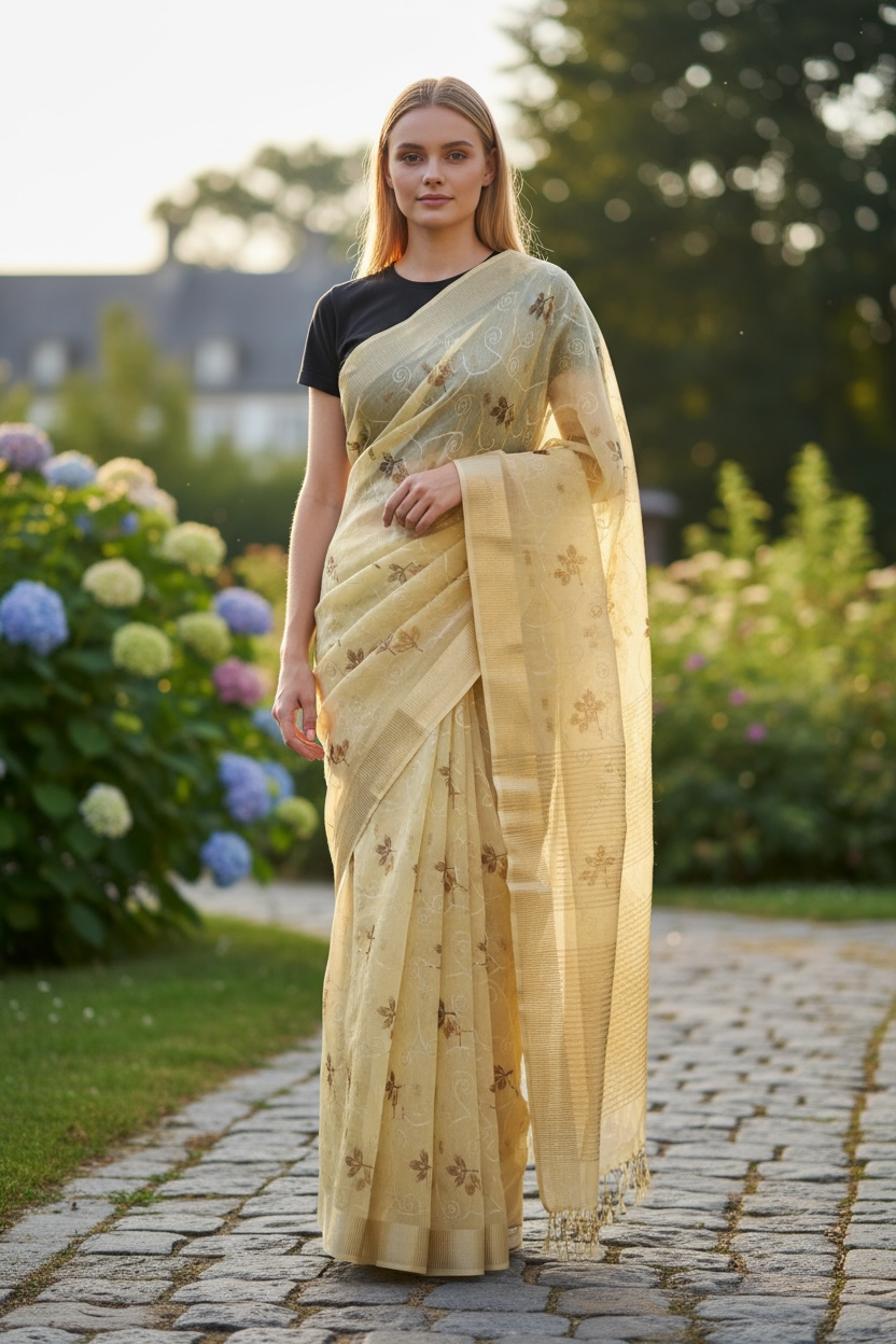 Linen cotton saree by Kurti Connection USA