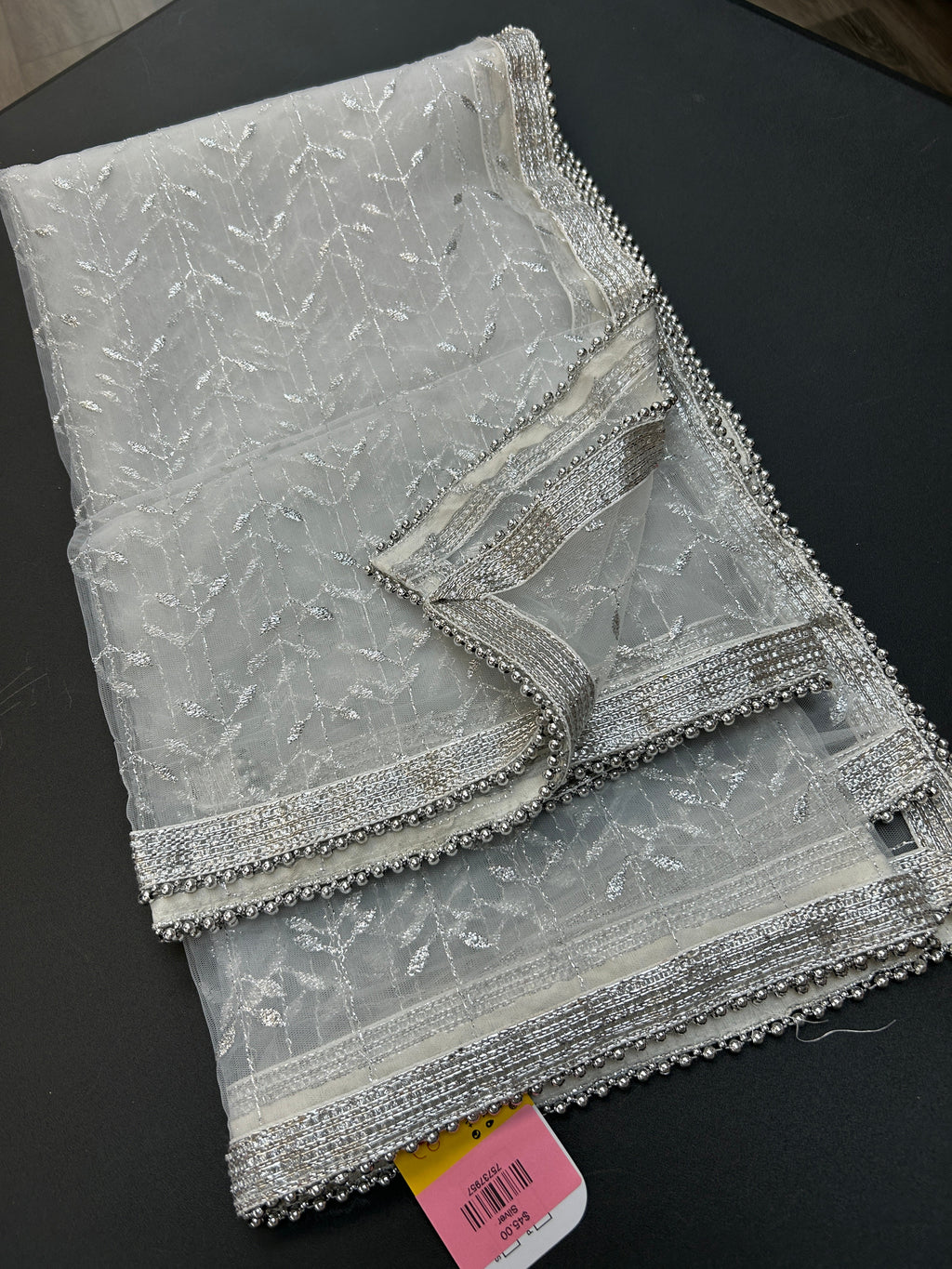 Silver color embroidered dupatta by Kurti Connection USA
