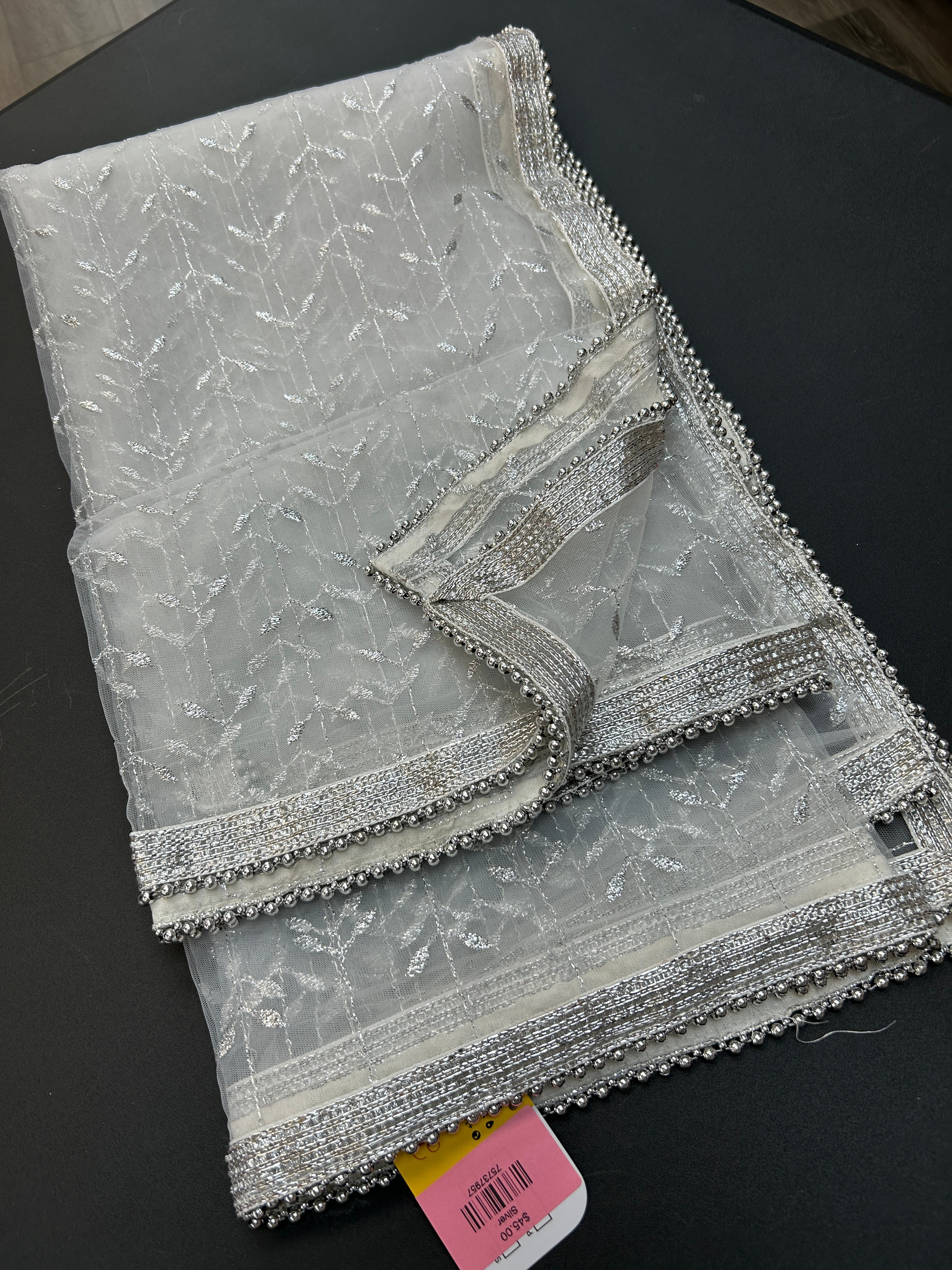Silver color embroidered dupatta by Kurti Connection USA