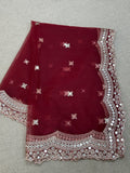 Fancy net dupatta: maroon with light gold work by Kurti Connection USA