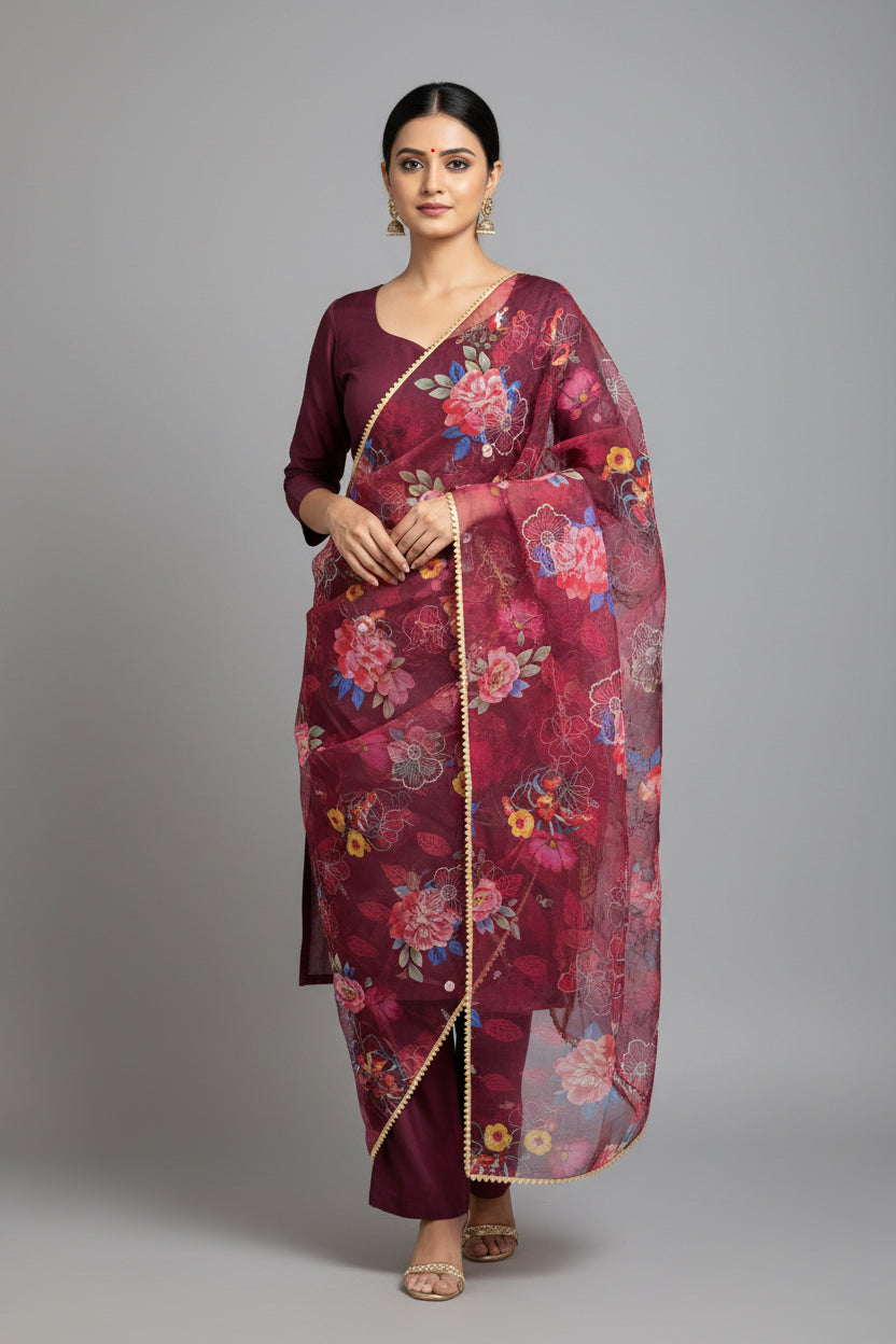 Digital print organza dupatta by Kurti Connection USA