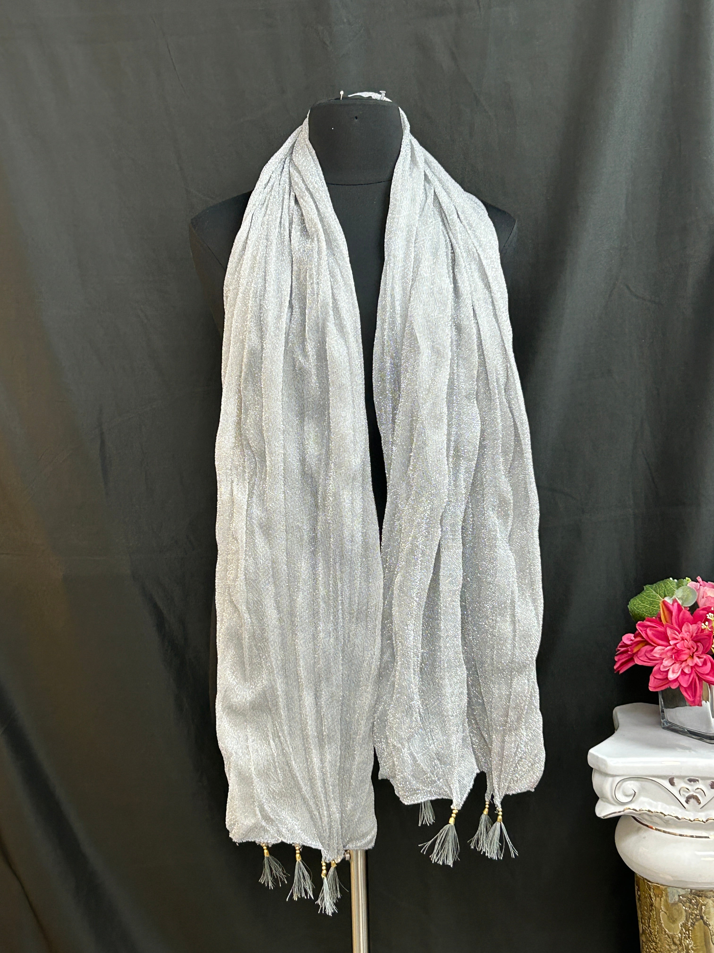 Silver tissue dupatta by Kurti Connection USA