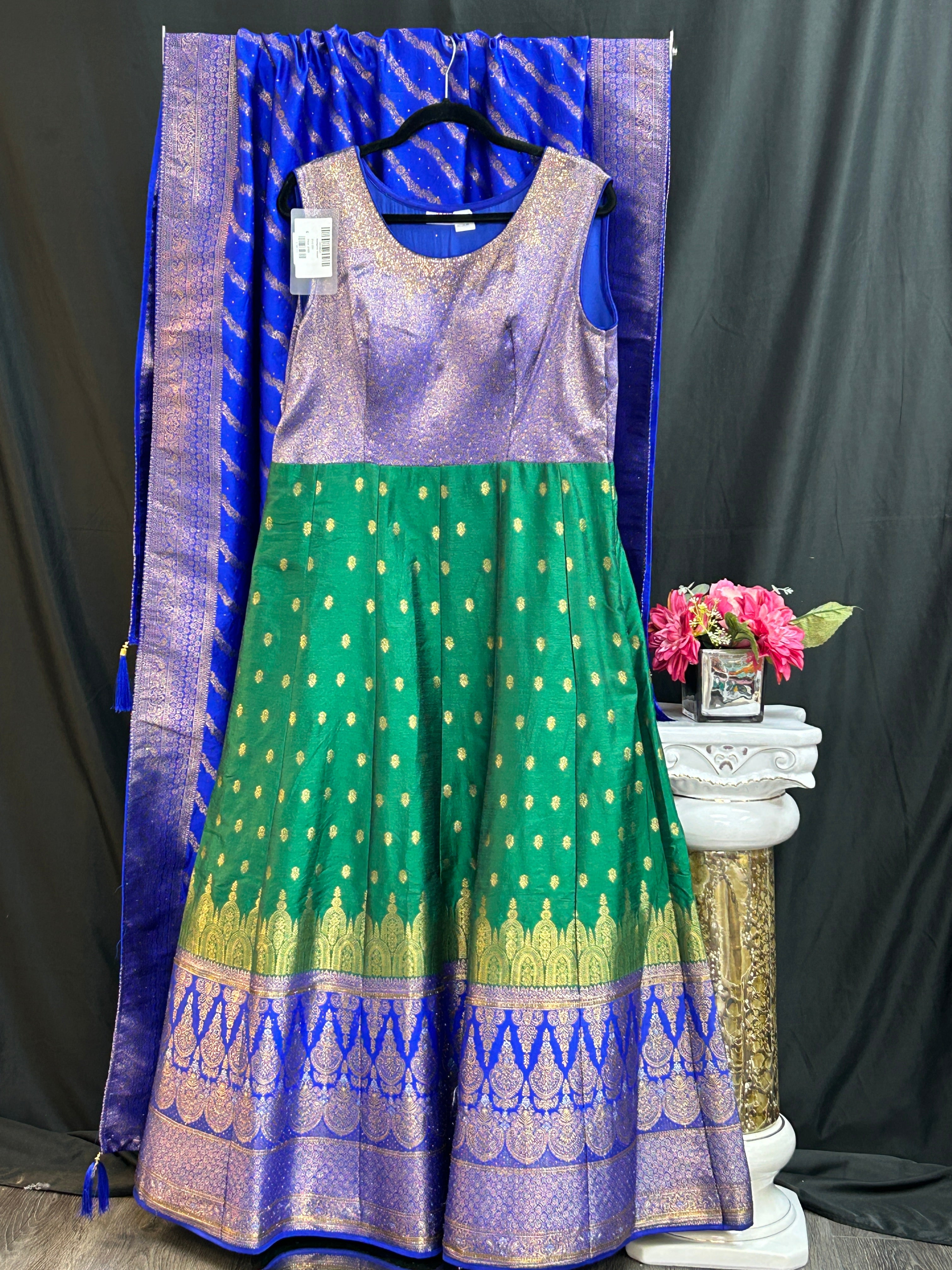 Kanjeevaram silk heavy long gown by Kurti Connection USA