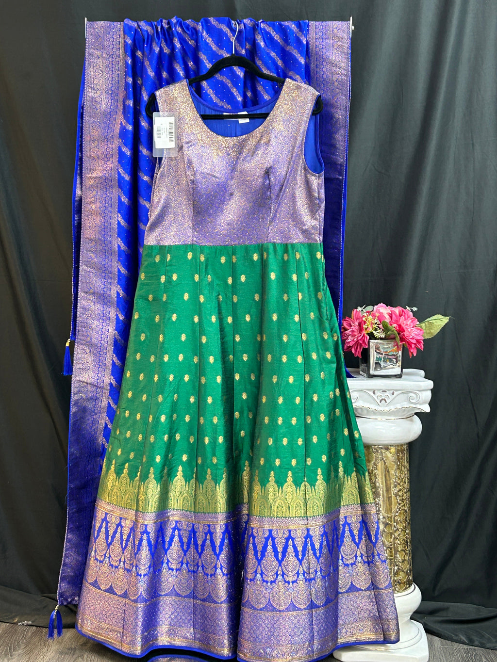 Kanjeevaram silk heavy long gown by Kurti Connection USA