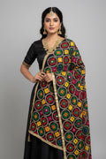 Navy blue dupatta with phulkari work by Kurti Connection USA