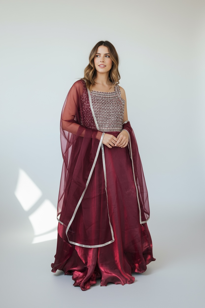 Tissue silk dress with dupatta by Kurti Connection USA